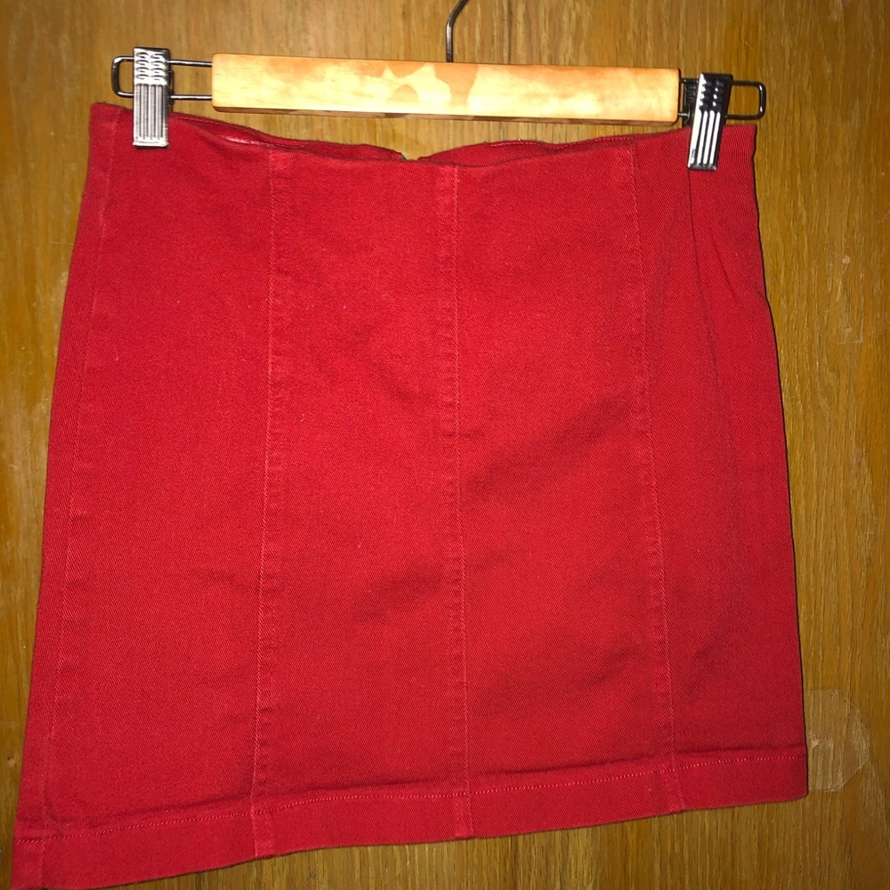 Red jean mini skirt